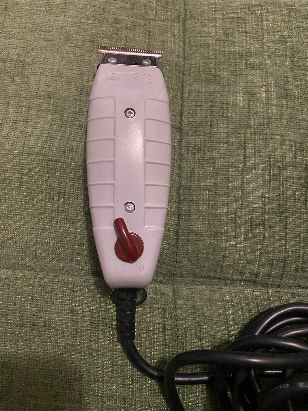 Andis Corded T-Blade Trimmer in White with Red Switch